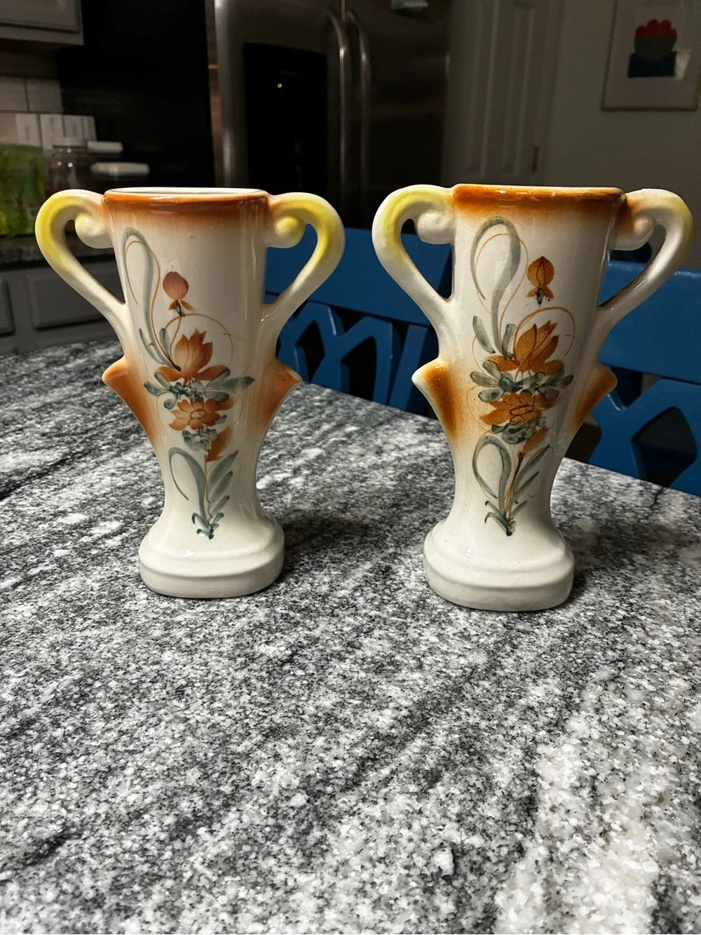 Pair of Vintage Hull pottery double handled vases